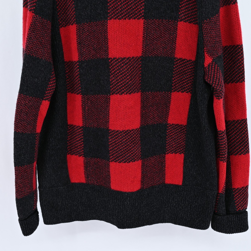 Banana Republic Buffalo Plaid Shawl Collar Cardigan Mens Large Red Black Merino - Picture 9 of 14